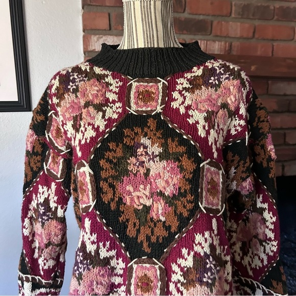 VTG Express Tricot Floral Knit Sweater Sz L - Picture 3 of 7